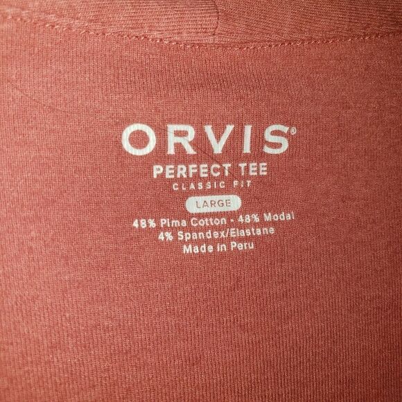 ORVIS PERFECT TEE 3/3 SLEEVE COUNTRY PINK ROSE V SCOOP NECK LARGE PIMA COTTON - Picture 2 of 5